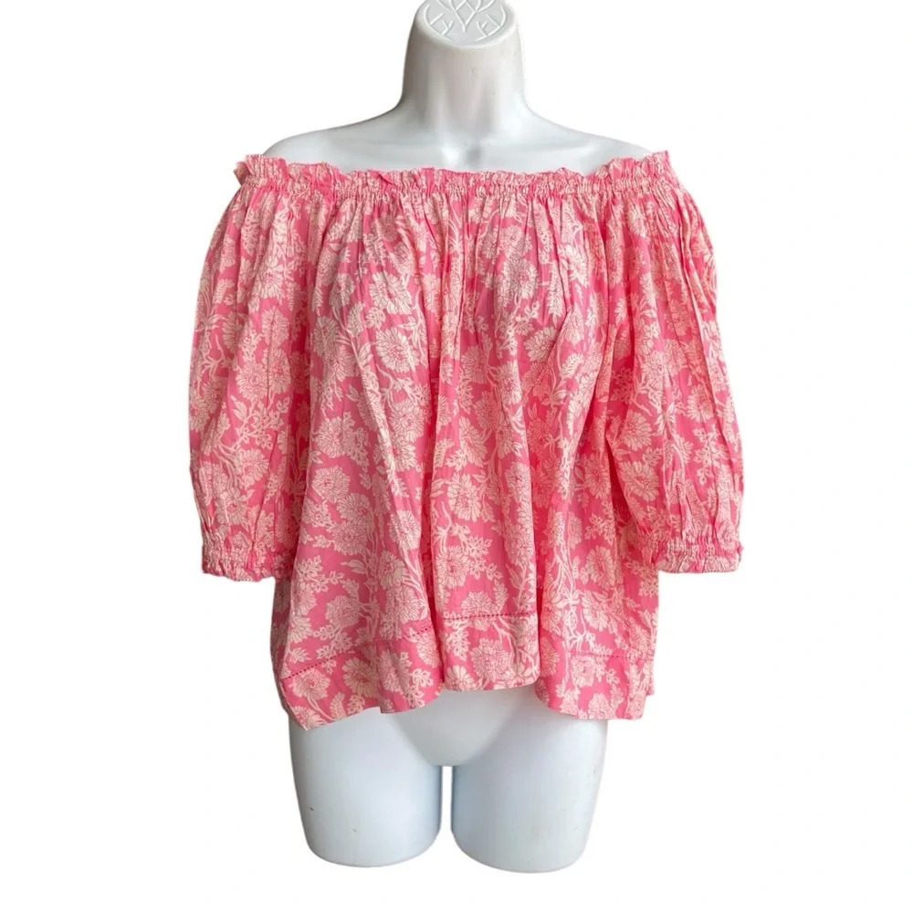 THE GREAT Top Women’s Sz 3 US L The Garland Puff Sleeve Convertible Neck Blouse